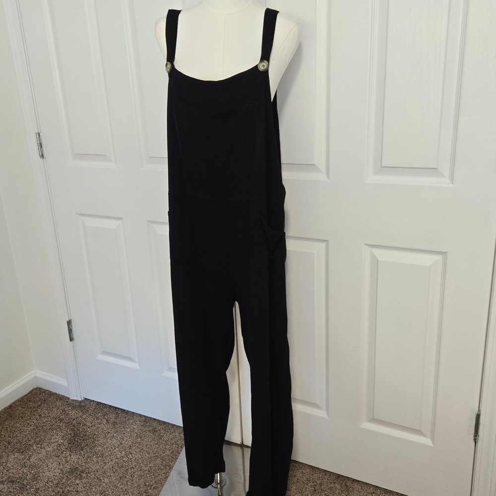 Umgee Overalls Women XL Black Linen Blend Wide Leg Boho Cuffed WN6568